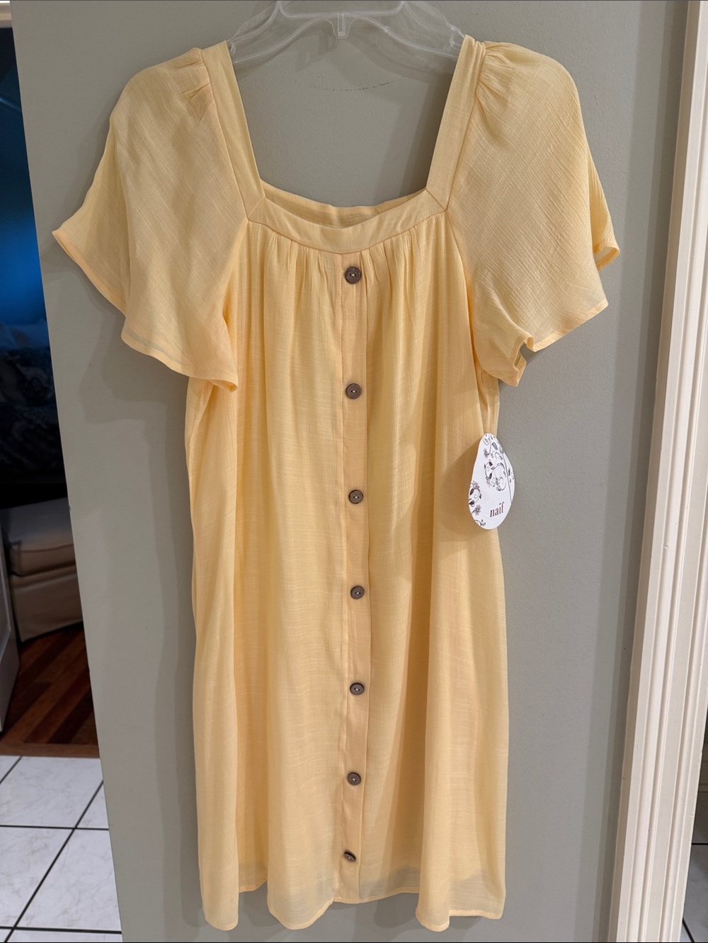 Yellow Button-Front Short Sleeve Summer Dress